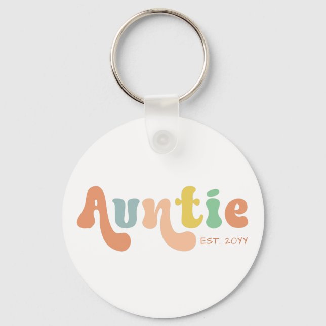 Groovy Custom Auntie Established | Gifts for Aunt Keychain (Front)