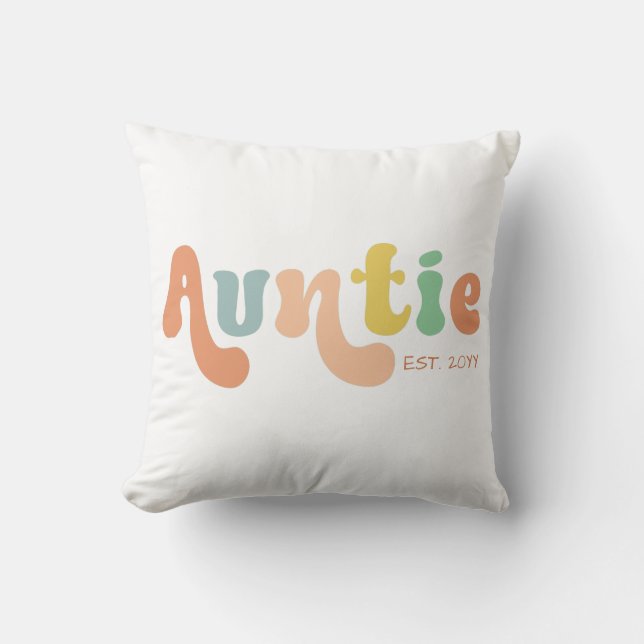 Groovy Custom Auntie Established | Gifts for Aunt Throw Pillow (Front)