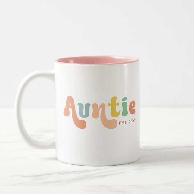 Groovy Custom Auntie Established | Gifts for Aunt Two-Tone Coffee Mug (Left)