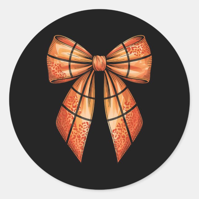 Groovy Cute Coquette Bow Game Day Basketball For M Classic Round Sticker (Front)