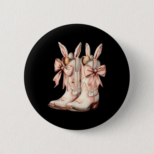 Groovy Cute Easter Eggs Boots Western Cowboy Howdy 2 Inch Round Button (Front)