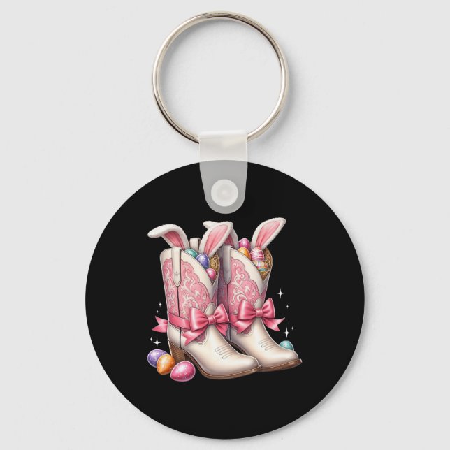 Groovy Cute Easter Eggs Boots Western Cowboy Howdy Keychain (Front)