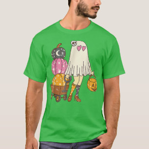 Groovy Cute Ghost Floral Spooky Vibes Hippie Hallo T-Shirt