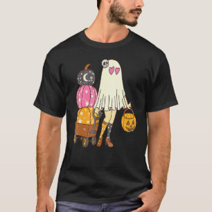 Groovy Cute Ghost Floral Spooky Vibes Hippie Hallo T-Shirt