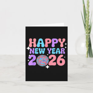 Groovy Cute Happy New Year 2026 Disco Ball Card