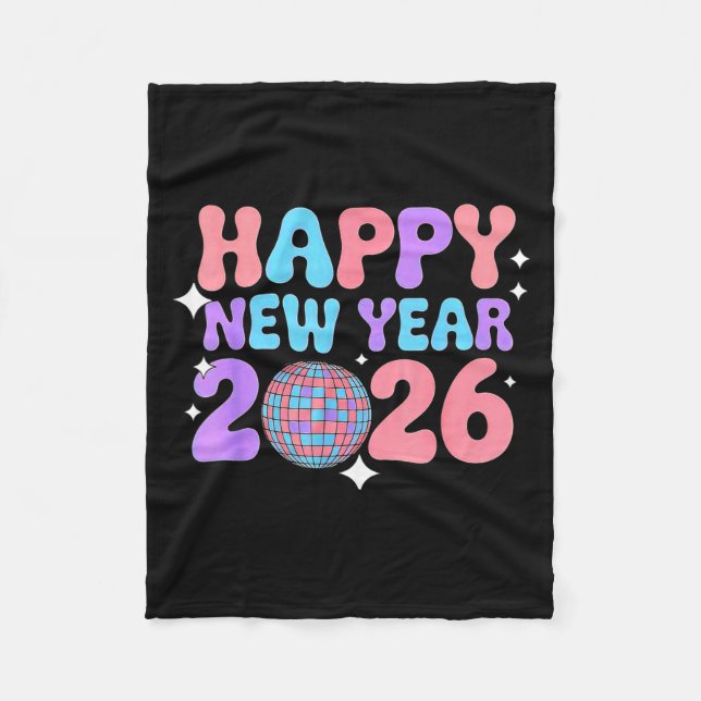 Groovy Cute Happy New Year 2026 Disco Ball  Fleece Blanket (Front)