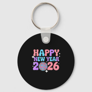 Groovy Cute Happy New Year 2026 Disco Ball  Keychain