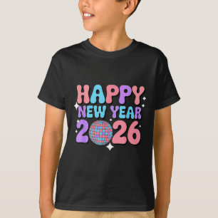 Groovy Cute Happy New Year 2026 Disco Ball  T-Shirt