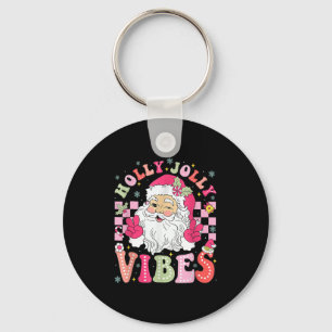 Groovy Cute Santa Claus Christmas Vibes Xmas  Keychain