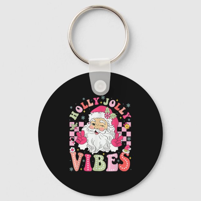 Groovy Cute Santa Claus Christmas Vibes Xmas  Keychain (Front)