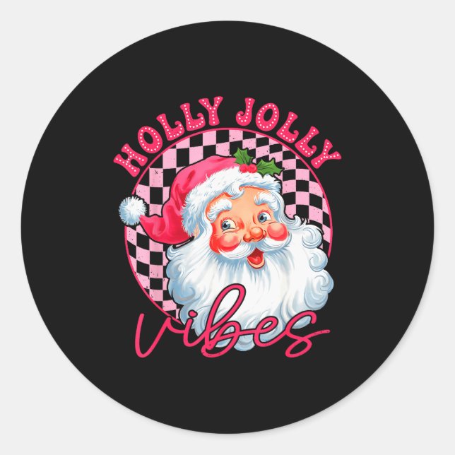 Groovy Cute Santa Claus Christmas Vibes Xmas Women Classic Round Sticker (Front)
