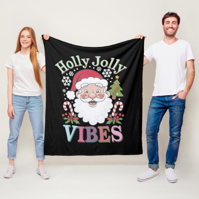 Groovy Cute Santa Claus Holly Jolly Vibes Xmas Fleece Blanket (In Situ)