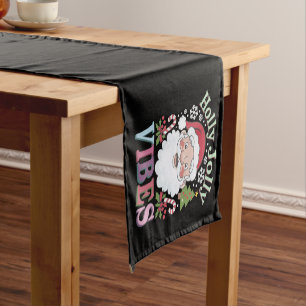 Groovy Cute Santa Claus Holly Jolly Vibes Xmas Short Table Runner