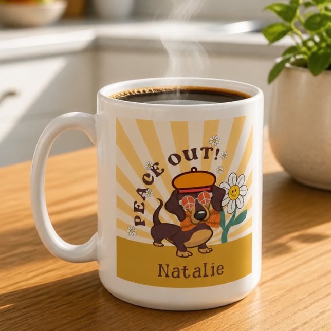 Groovy Dachshund | Peace Out  Coffee Mug (Creator Uploaded)
