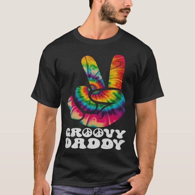 Groovy Daddy Peace Sign Hand Tie Dye T-Shirt (Front)