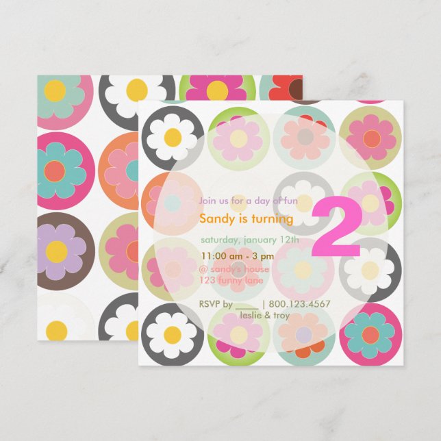 Groovy Daisies/Bright Sixties Birthday Party Invitation (Front/Back)