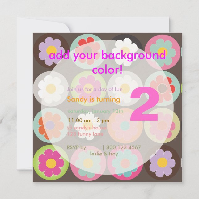 Groovy Daisies/Bright Sixties Birthday Party Invitation (Front)