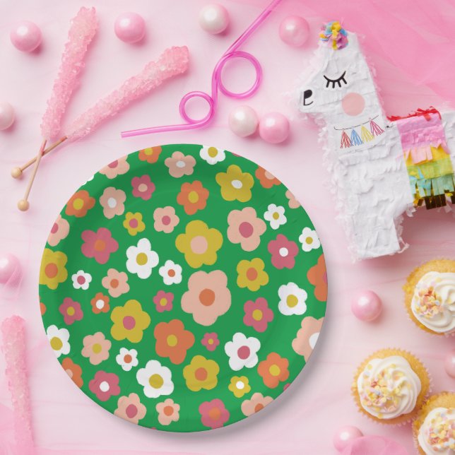 Groovy Daisies Floral BIRTHDAY PARTY CUSTOM Paper Plate (Party)
