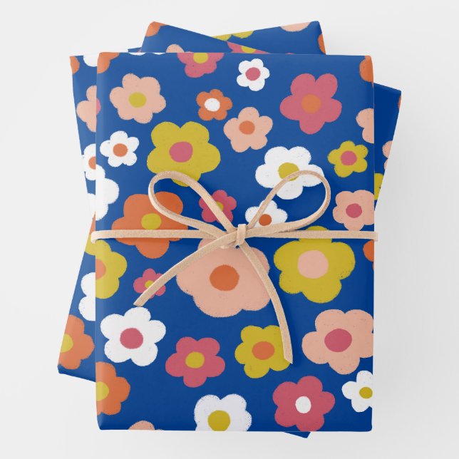 Groovy Daisies Floral Colourful Fun Birthday Baby  Wrapping Paper Sheet (In situ)