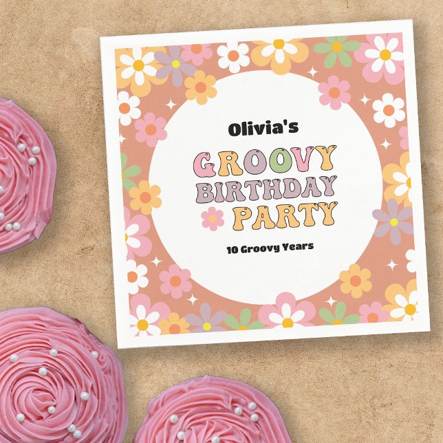 Groovy Daisies Hippie Girl's Birthday Napkin (Creator Uploaded)
