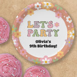 Groovy Daisies Hippie Photo Girl's Birthday Paper Plate<br><div class="desc">A cute flower power hippie birthday party paper plate that's perfect for any young girl's celebration. The groovy design features multi coloured daisies that create a border. Fun 1970s style letters reading "Let's Party" add a colourful vibe. Personalize this mod party plate with the child's name and age.</div>