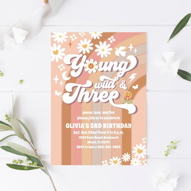 Groovy Daisy 3rd Birthday Invitation (Creator Uploaded)