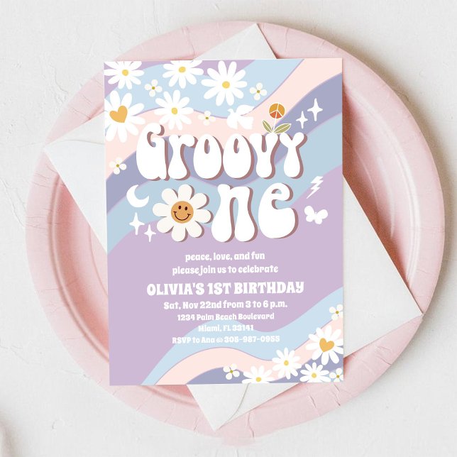 Groovy Daisy First Birthday Invitation (Creator Uploaded)