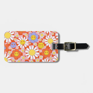 Groovy Daisy Floral Checkerboard, Y2K 90s  Luggage Tag