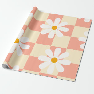 Groovy Daisy Floral Checkerboard, Y2K 90s  Wrappin Wrapping Paper