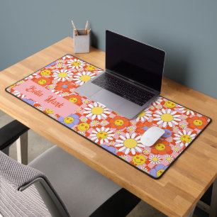 Groovy Daisy Floral Chequerboard, Y2K 90s  Desk Mat