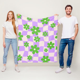 Groovy Daisy Floral Chequerboard, Y2K 90s Fleece Blanket
