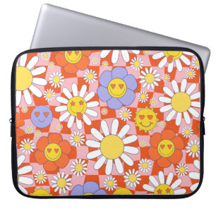 Groovy Daisy Floral Chequerboard, Y2K 90s Laptop Sleeve