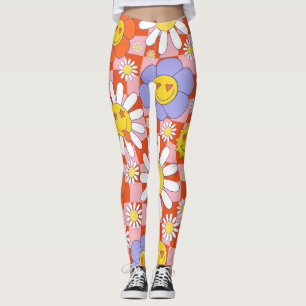 Groovy Daisy Floral Chequerboard, Y2K 90s Leggings