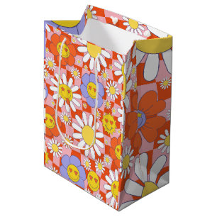 Groovy Daisy Floral Chequerboard, Y2K 90s Medium Gift Bag