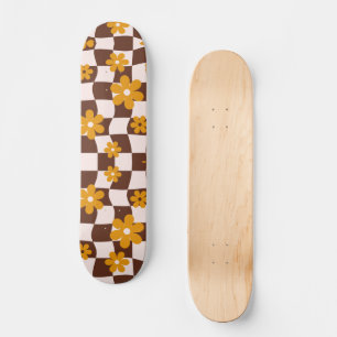 Groovy Daisy Floral Chequerboard, Y2K 90s Skateboard