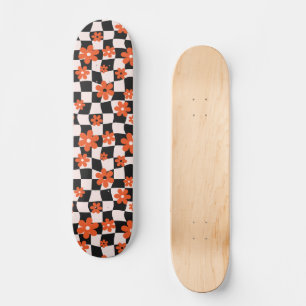 Groovy Daisy Floral Chequerboard, Y2K 90s Skateboard