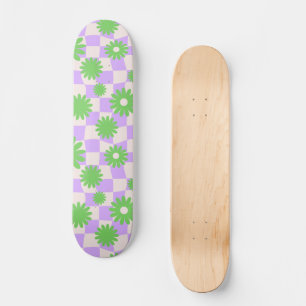 Groovy Daisy Floral Chequerboard, Y2K 90s Skateboard