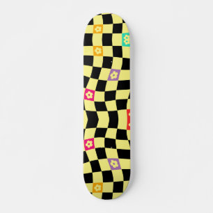 Groovy Daisy Floral Chequerboard, Y2K 90s Skateboard