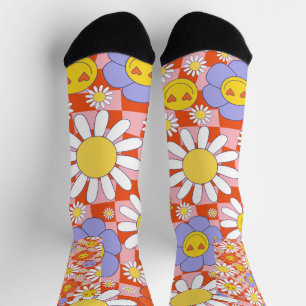 Groovy Daisy Floral Chequerboard, Y2K 90s Socks