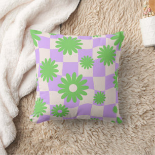 Groovy Daisy Floral Chequerboard, Y2K 90s Throw Pillow