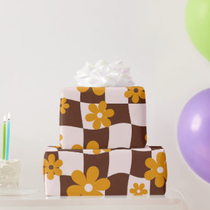 Groovy Daisy Floral Chequerboard, Y2K 90s Wrappin Wrapping Paper