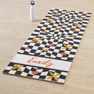 Groovy Daisy Floral Chequerboard, Y2K 90s Yoga Mat