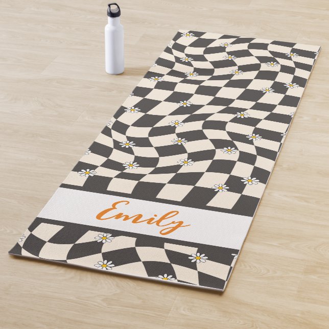 Groovy Daisy Floral Chequerboard, Y2K 90s Yoga Mat (In Situ)
