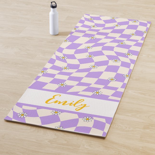 Groovy Daisy Floral Chequerboard, Y2K 90s Yoga Mat (In Situ)
