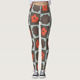 Groovy Daisy Floral Heart Chequerboard, Y2K 90s Leggings