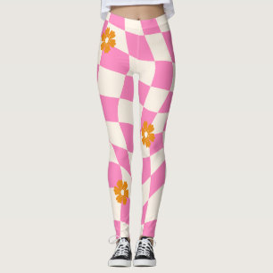 Groovy Daisy Floral Heart Chequerboard, Y2K 90s Leggings