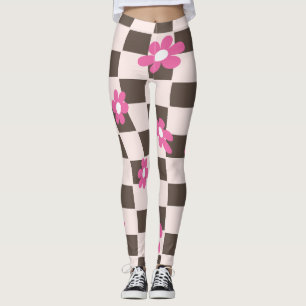 Groovy Daisy Floral Heart Chequerboard, Y2K 90s Leggings