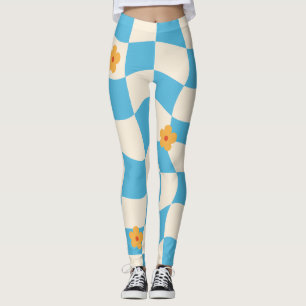 Groovy Daisy Floral Heart Chequerboard, Y2K 90s Leggings