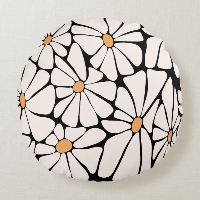  Groovy Daisy Flower Retro  Round Pillow (Front)