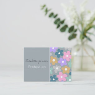 Groovy Daisy Flowers Grey Retro Boho Floral Business Card